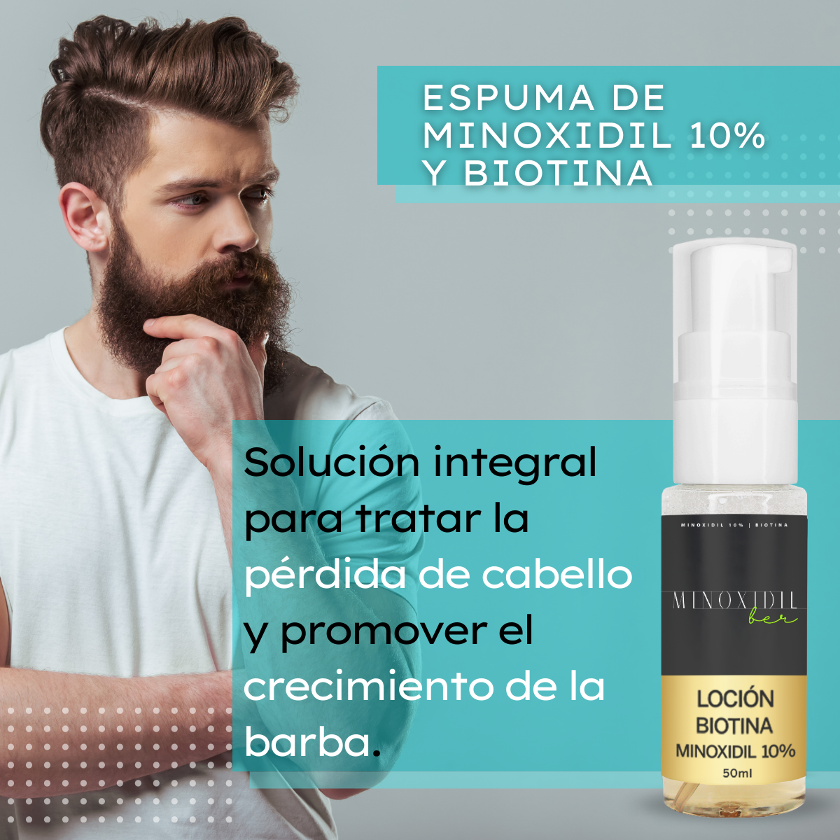 MINOXIDILBER Minoxidil 10% Biotina 50ml Espuma Calvicie y barba