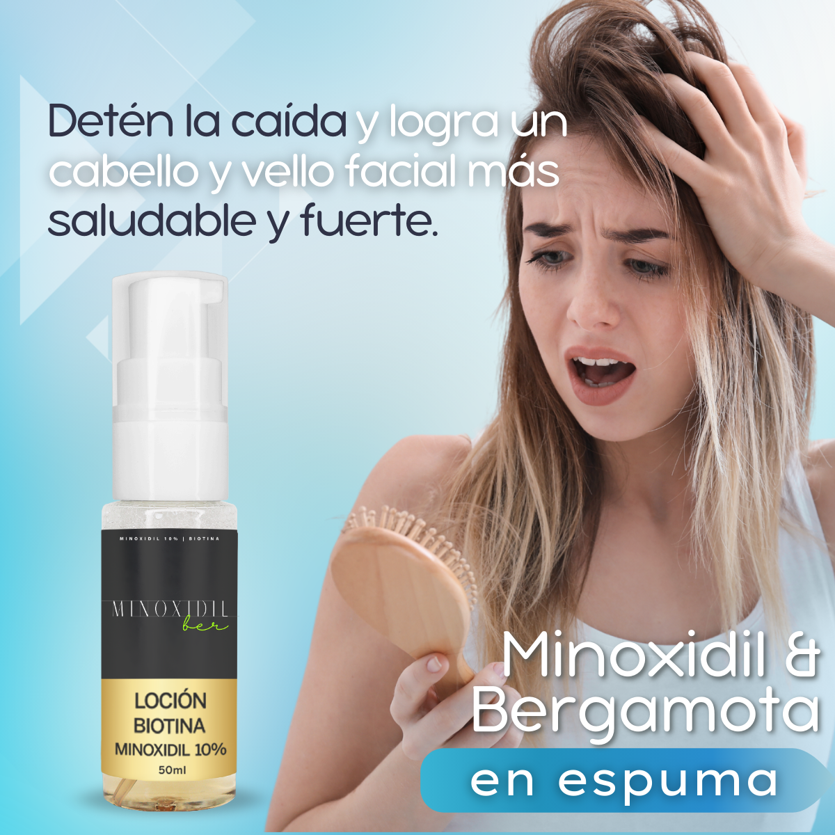 MINOXIDILBER Minoxidil 10% Biotina 50ml Espuma calvicie femenina