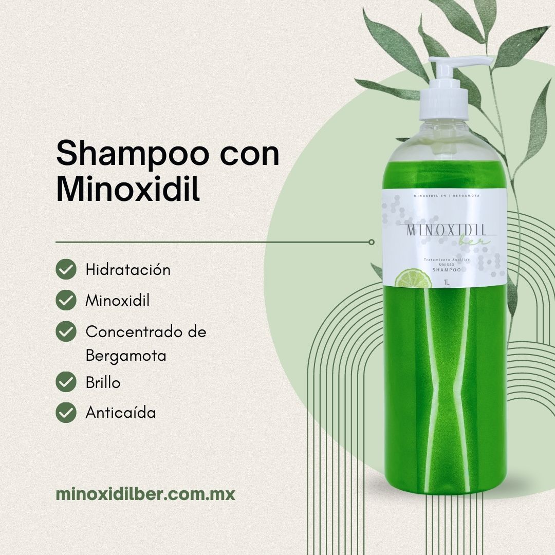 MINOXIDILBER minoxidil 5% bergamota Shampoo 500 ml beneficios