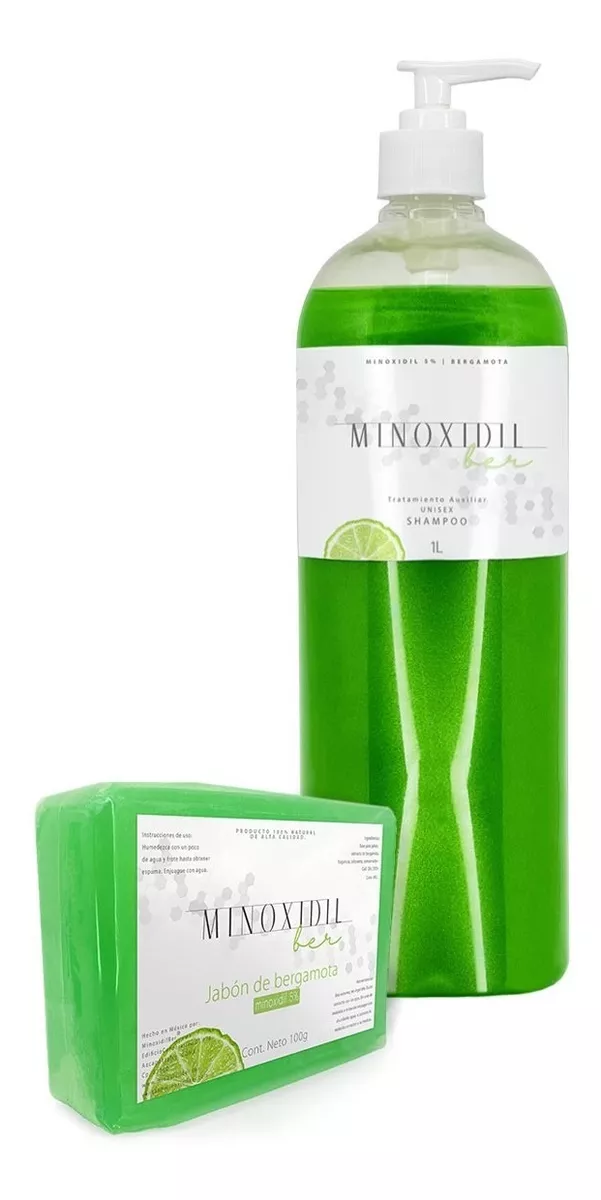 MINOXIDILBER minoxidil 5% bergamota shampoo y jabon