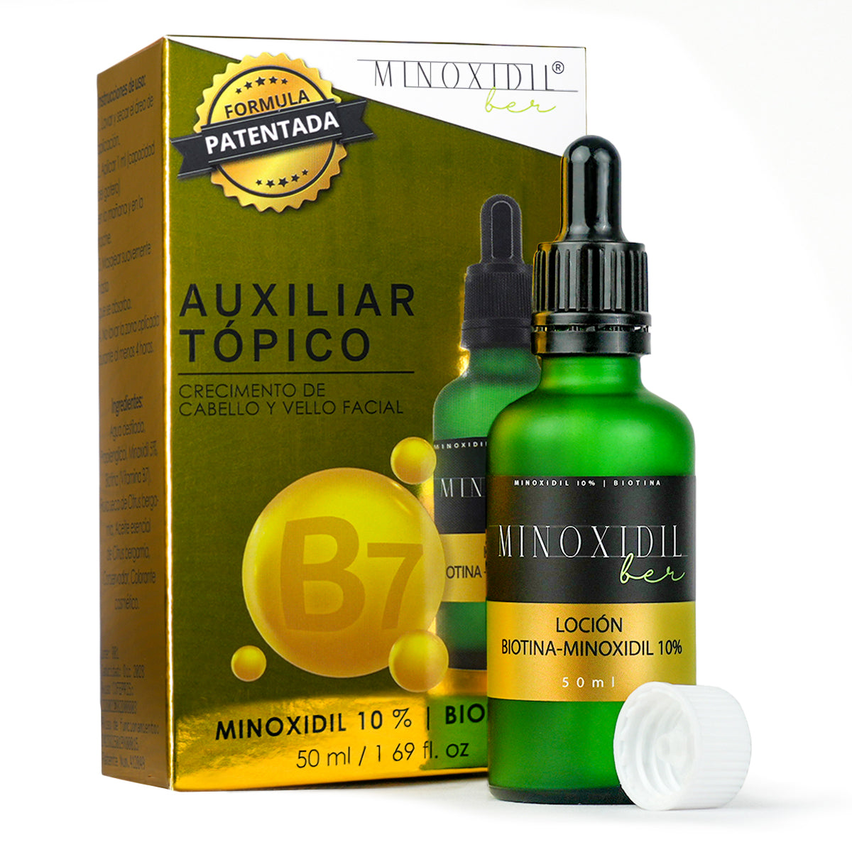 MINOXIDILBER Minoxidil 10% Biotina 50ml caja para viaje