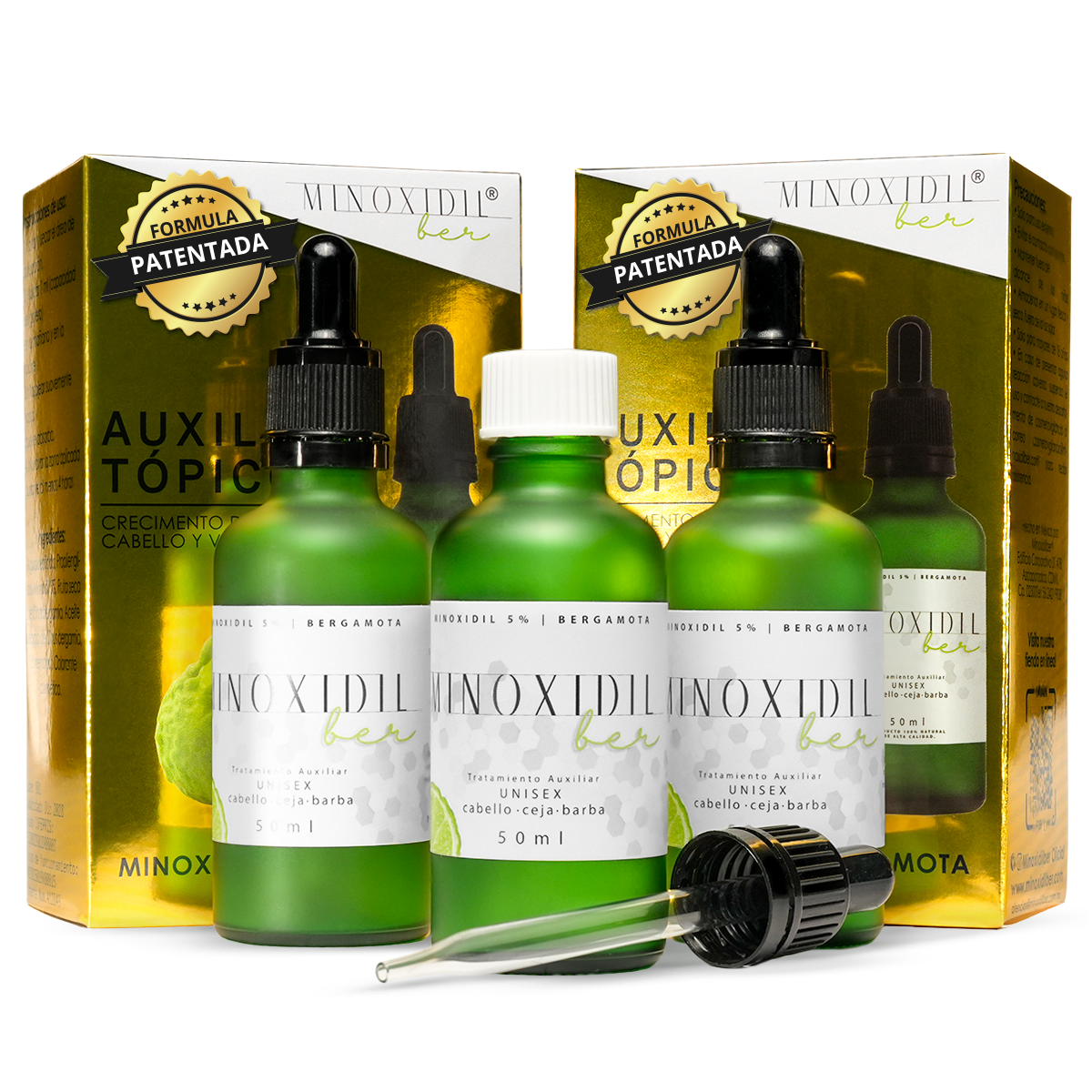 MINOXIDILBER Minoxidil 5% bergamota 50 ml Calvicie Kit 6 meses