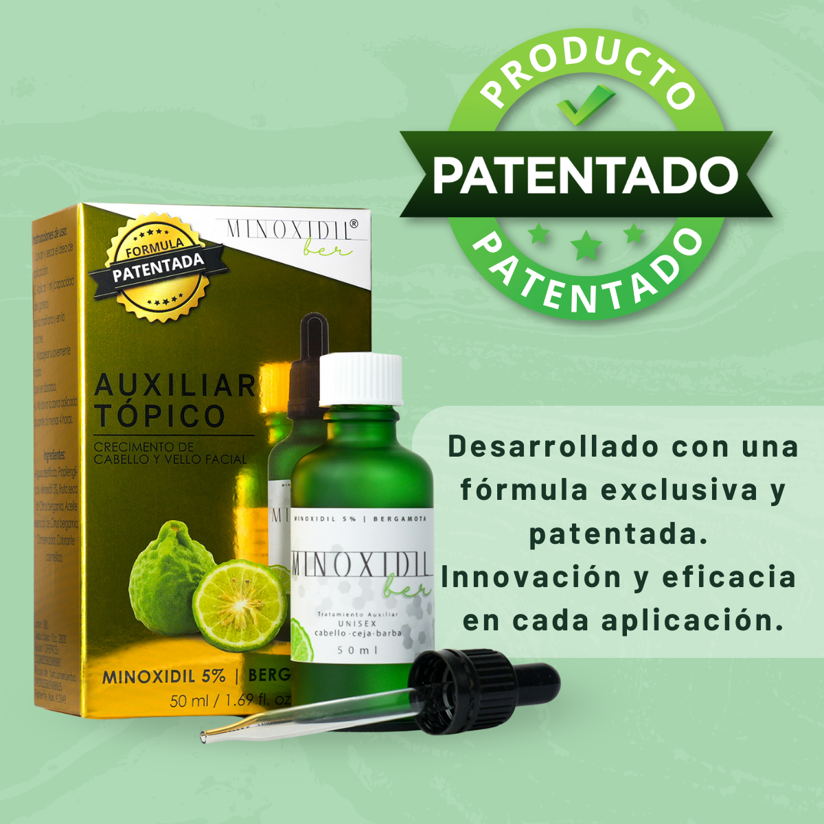 MINOXIDILBER Minoxidil 5% bergamota 50 ml Calvicie patentado