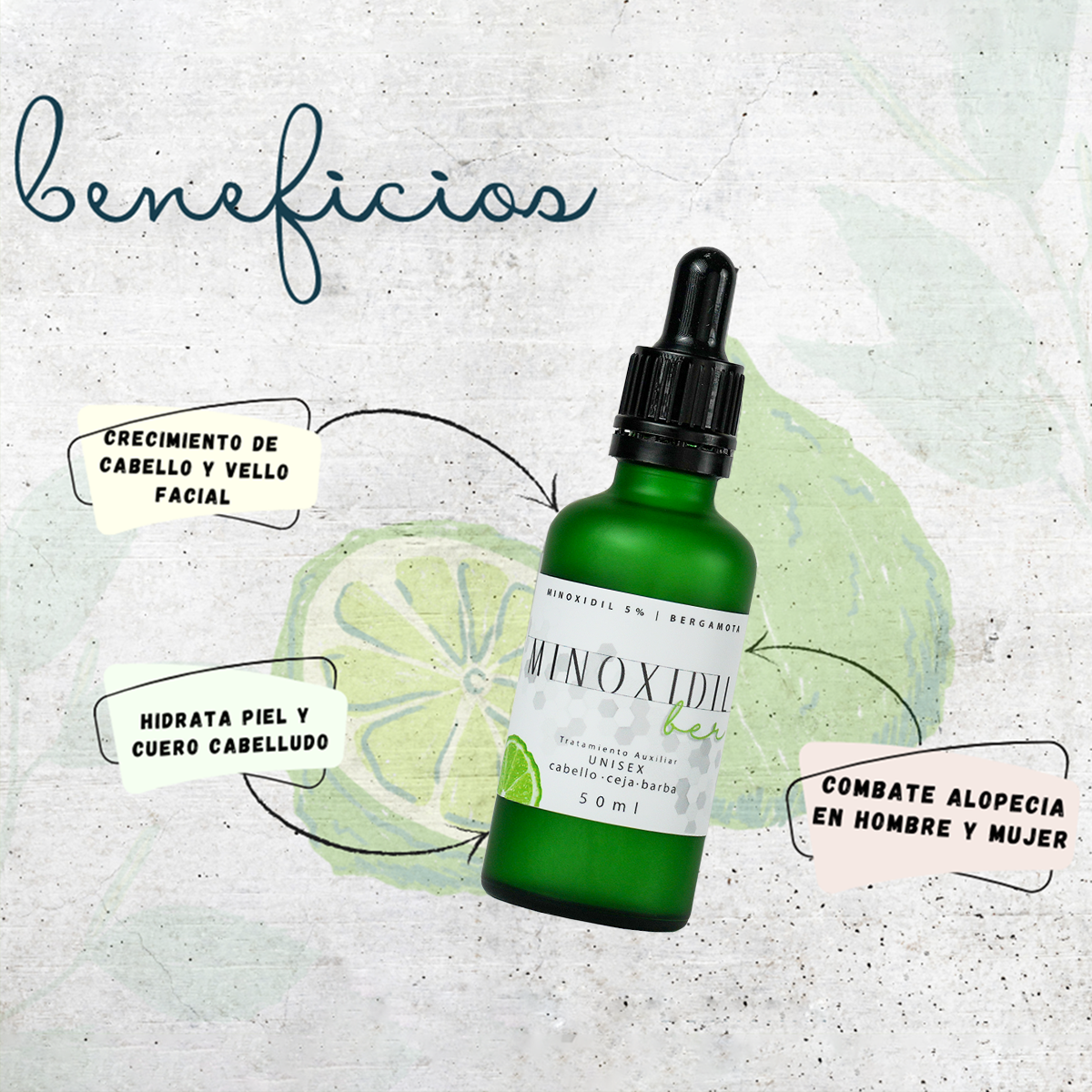 MINOXIDILBER loción Minoxidil 5% y Bergamota tratamiento unisex 50ml beneficios