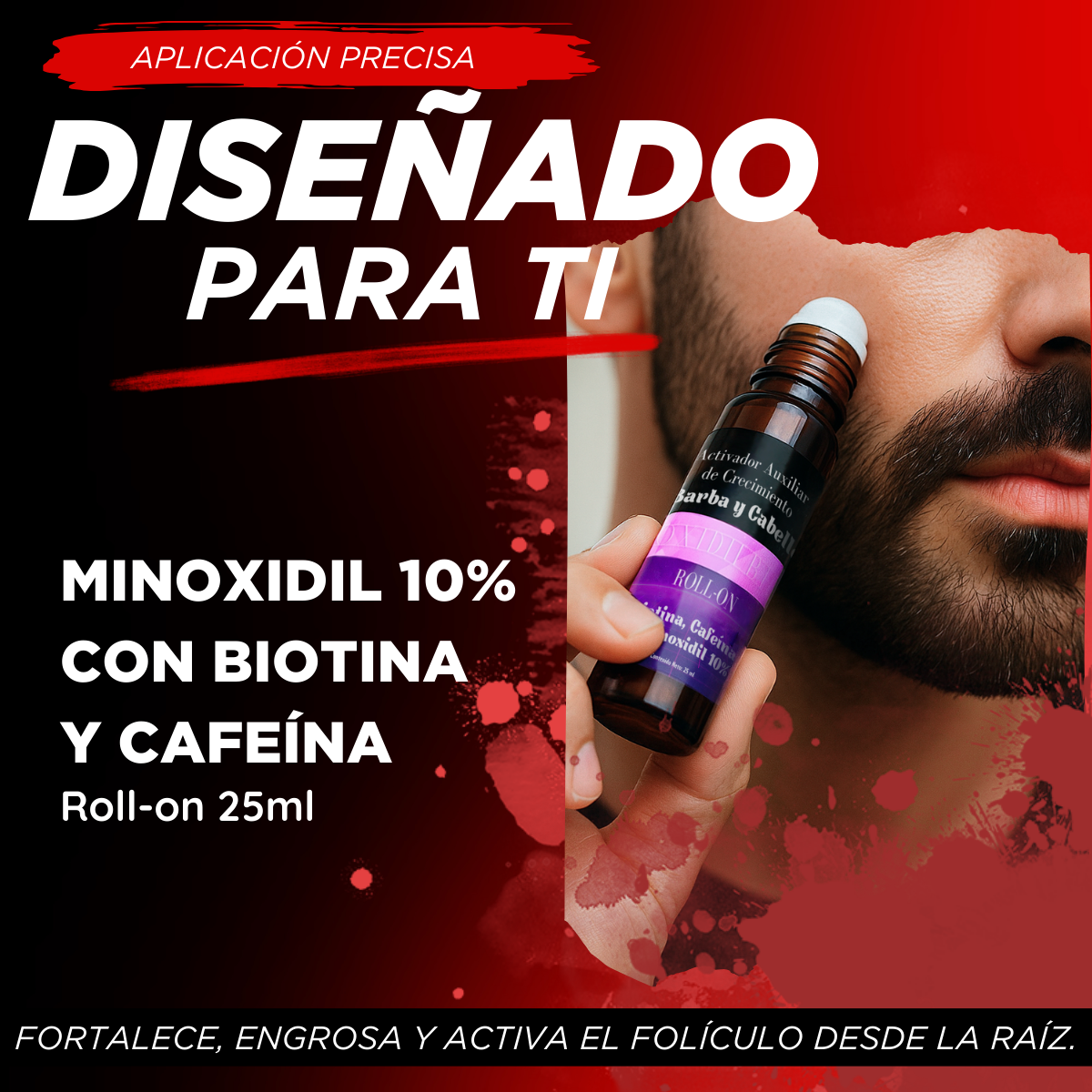 Minoxidil 10%, Biotina Y Cafeína Minoxidilbeard Roll On 25ml