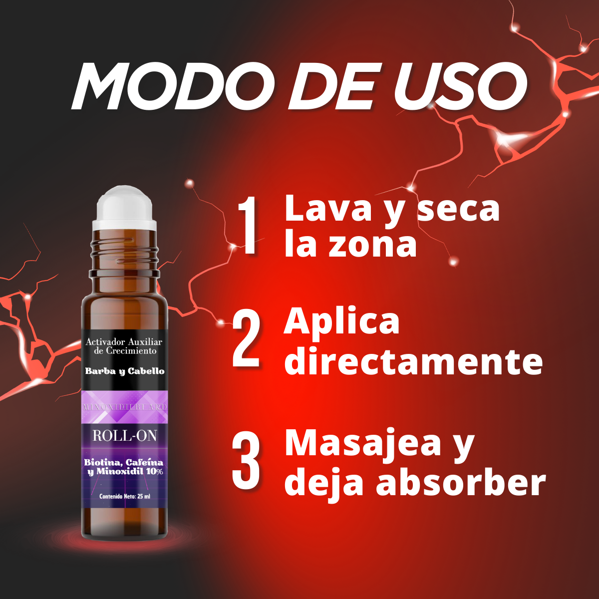 Minoxidil 10%, Biotina Y Cafeína Minoxidilbeard Roll On 25ml