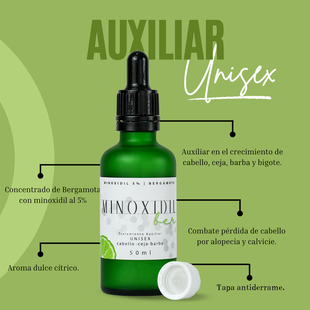 MINOXIDILBER loción Minoxidil 5% y Bergamota tratamiento unisex 50ml unisex