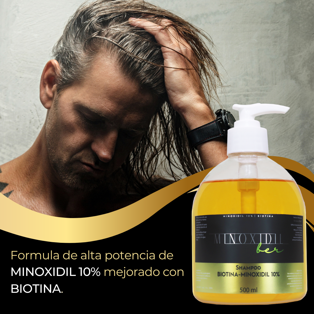 MINOXIDILBER Shampoo de minoxidil 10% y biotina 500 ml Calvicie y barba