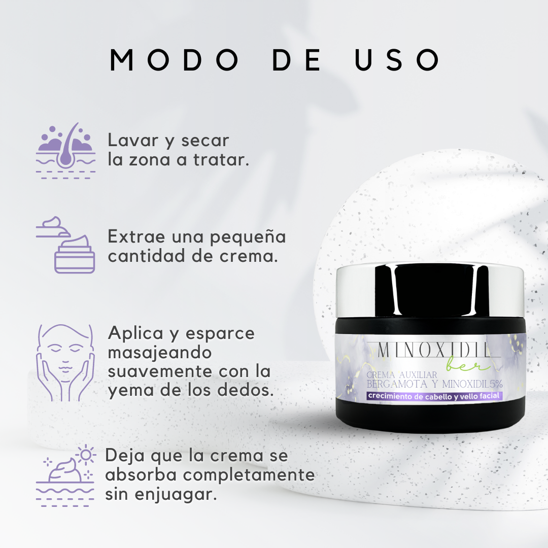 MINOXIDILBER Minoxidil 5% Bergamota Crema 60g Modo de uso
