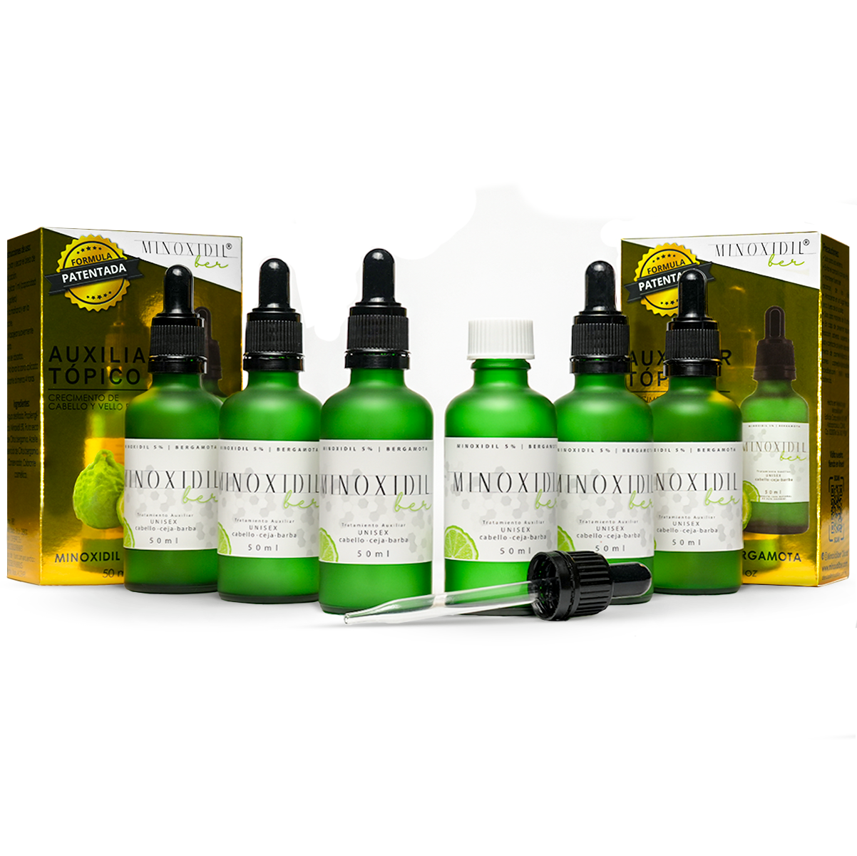 MINOXIDILBER Minoxidil 5% bergamota 50 ml Calvicie Kit para 1 año