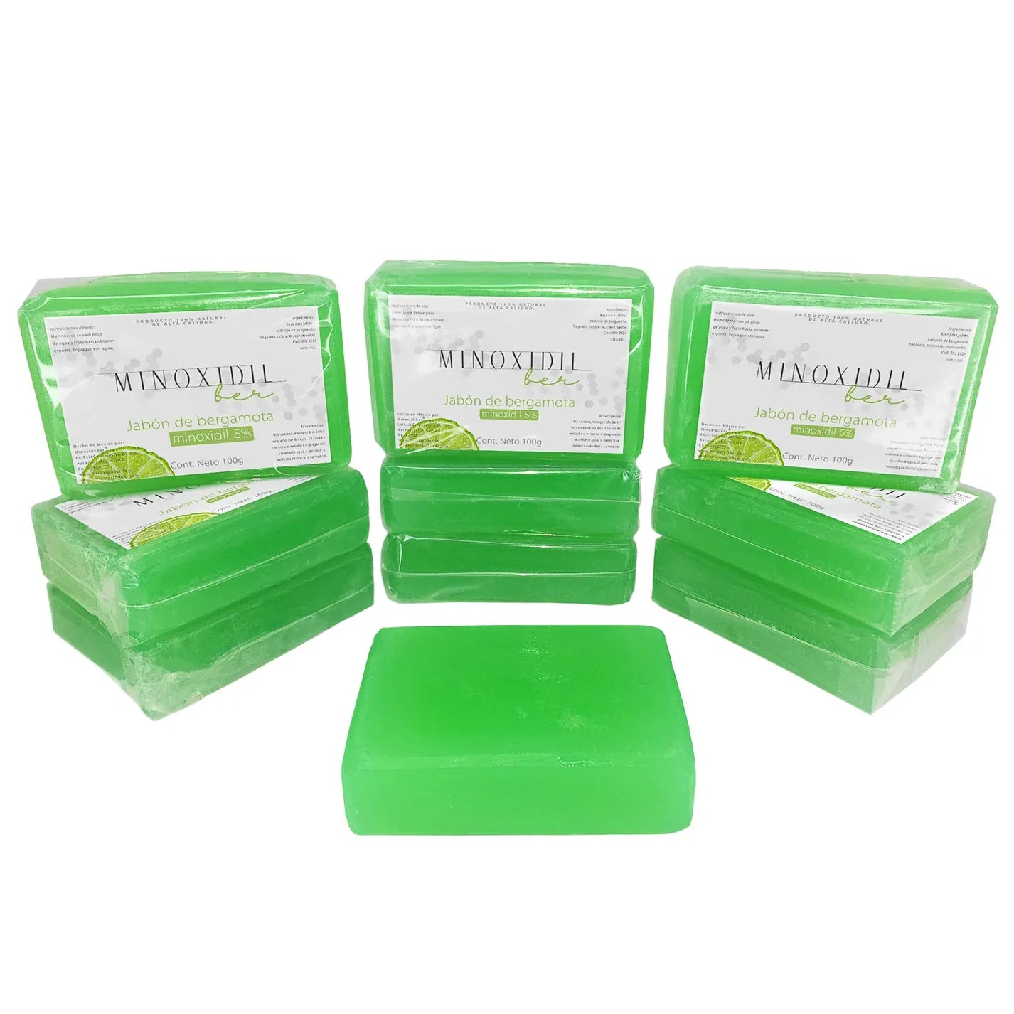 MINOXIDILBER minoxidil 5% bergamota jabon 60 g kit 10 jabones