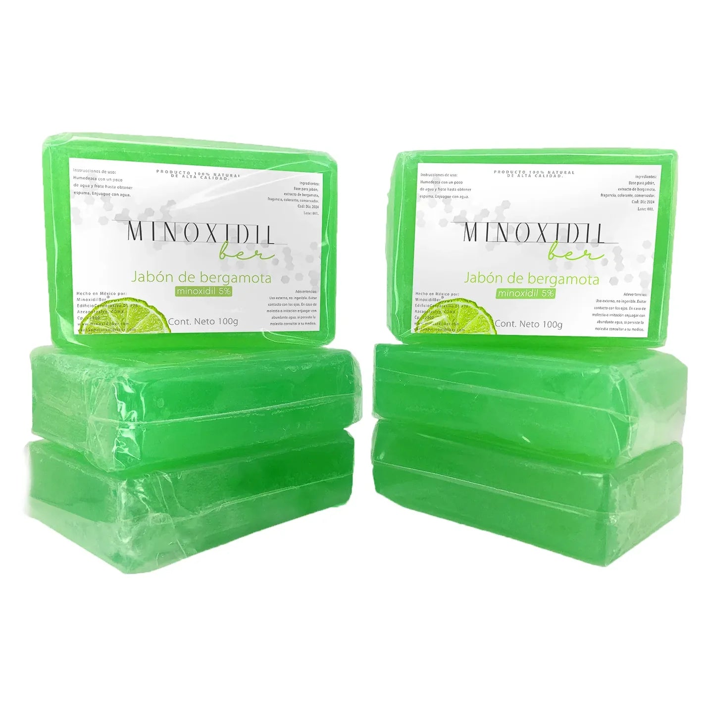 MINOXIDILBER minoxidil 5% bergamota jabon 60 g kit 6 jabones