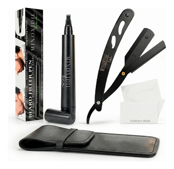 Kit Para Barba Boligrafo Rellenador + Porta Navaja + 3 Hojas MINOXIDILBER