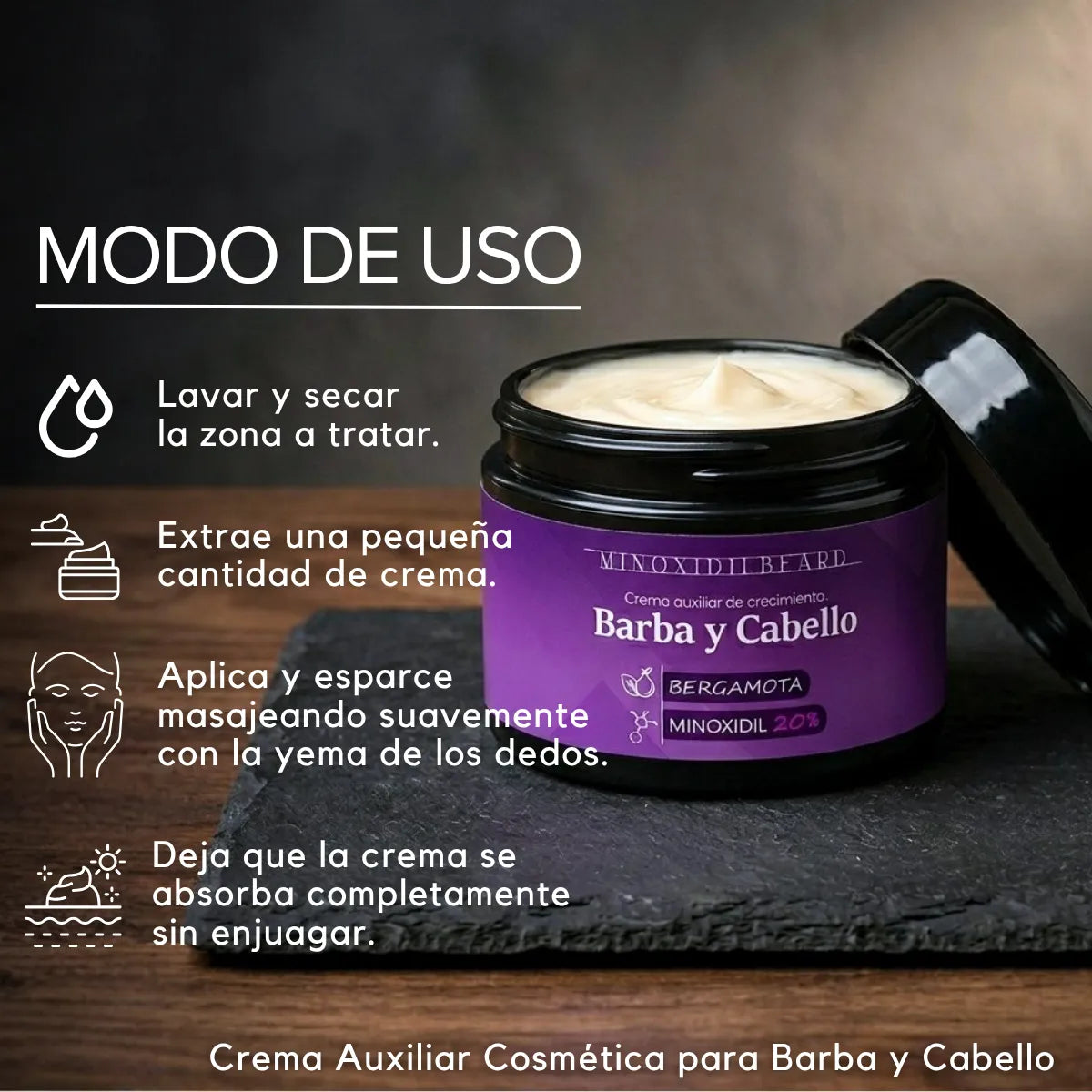 Minoxidil 20% + Bergamota Crema Auxiliar Cabello Y Barba 60g