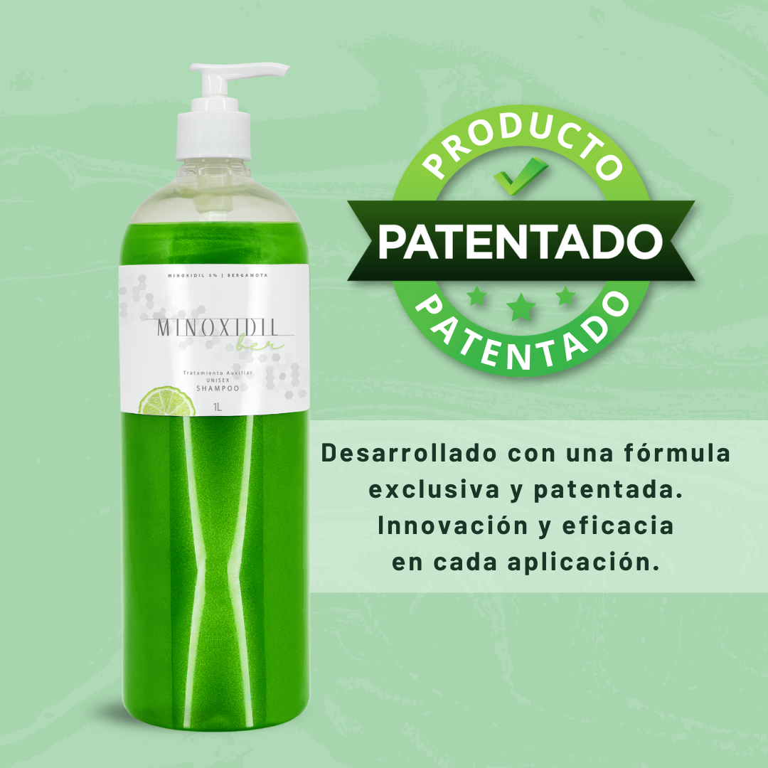 Kit Shampoo 1 L y Auxiliar cosmetico 50ml para Cabello y Barba con Minoxidil 5% y Bergamota