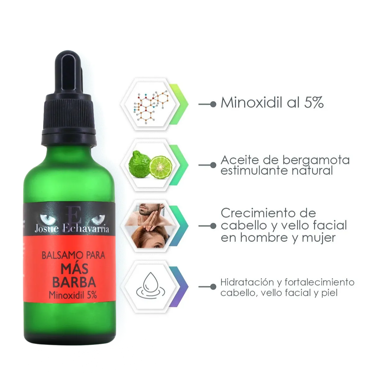 Kit Shampoo 1 L y Auxiliar cosmetico 50ml para Cabello y Barba con Minoxidil 5% y Bergamota