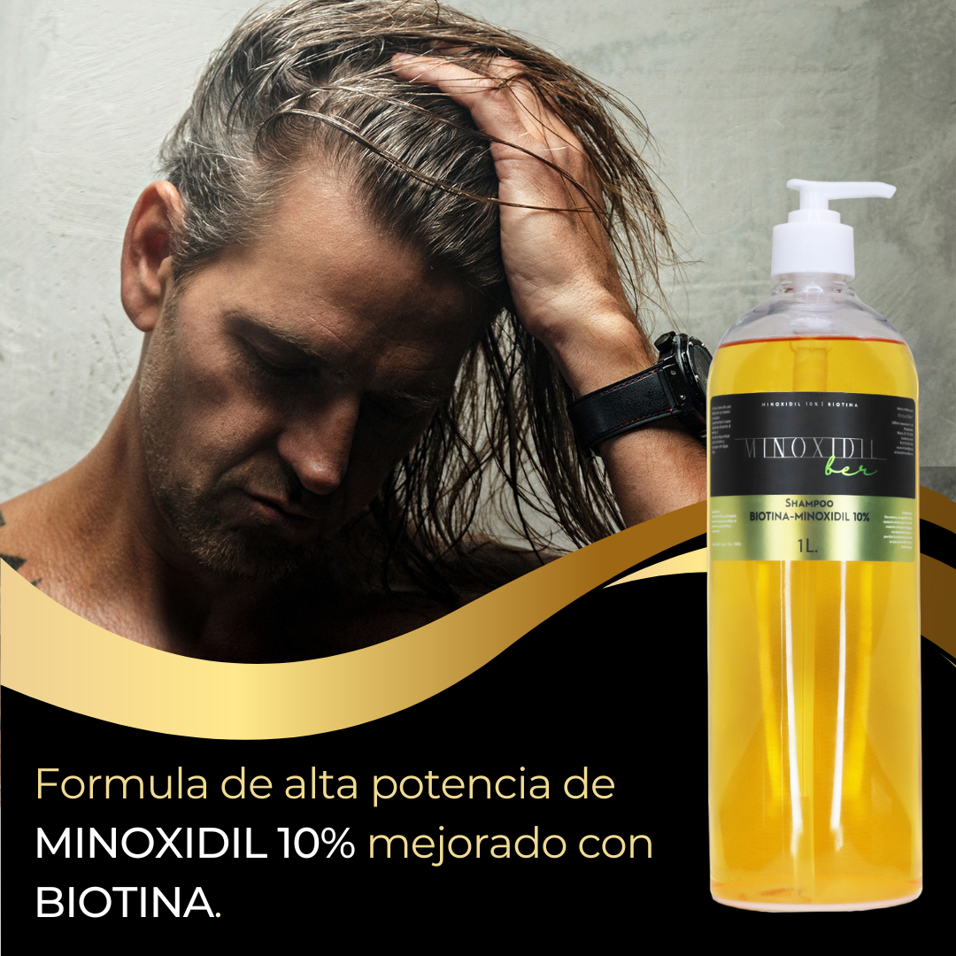 MINOXIDILBER Shampoo de minoxidil 10% y biotina 1 litro Calvicie y barba