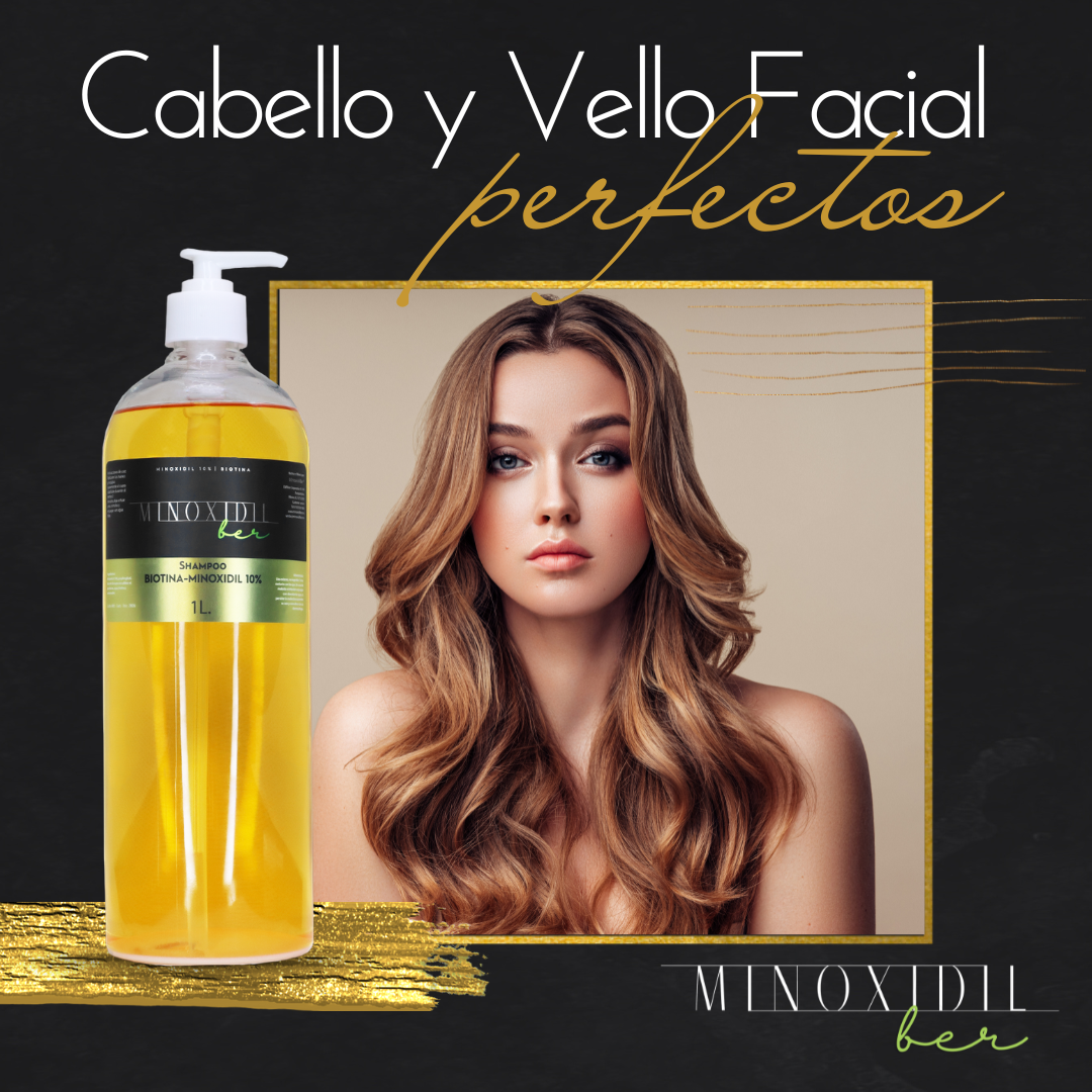 MINOXIDILBER Shampoo de minoxidil 10% y biotina 1 litro calvicie femenina